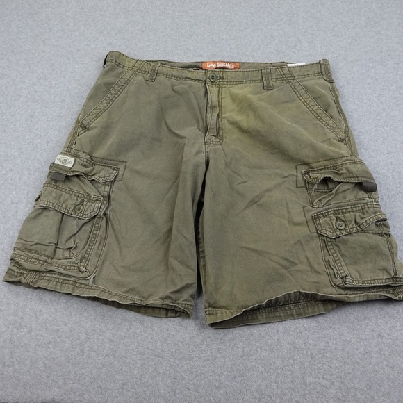 Lee Men's 38‎ Cargo Shorts Olive Green Baggy Military Y2K Skater Flat Front - Picture 1 of 6